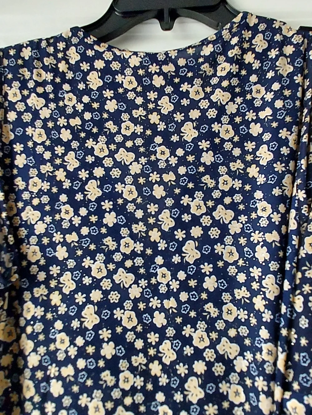 Silk Dress V Neck Sleeveless  Rhinestone Glitter Navy Floral Y2K Babydoll L/XL